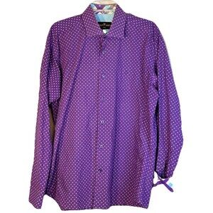 Bertigo Men's Shirt Long Sleeve Cotton purple & white size 5/ XL contrast print